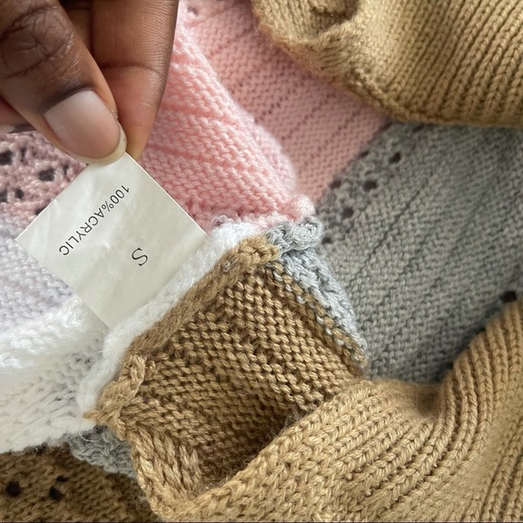 Unbranded Women’s Pink White Tan Striped Color Block Pullover Hoodie Size Small - Picture 4 of 5